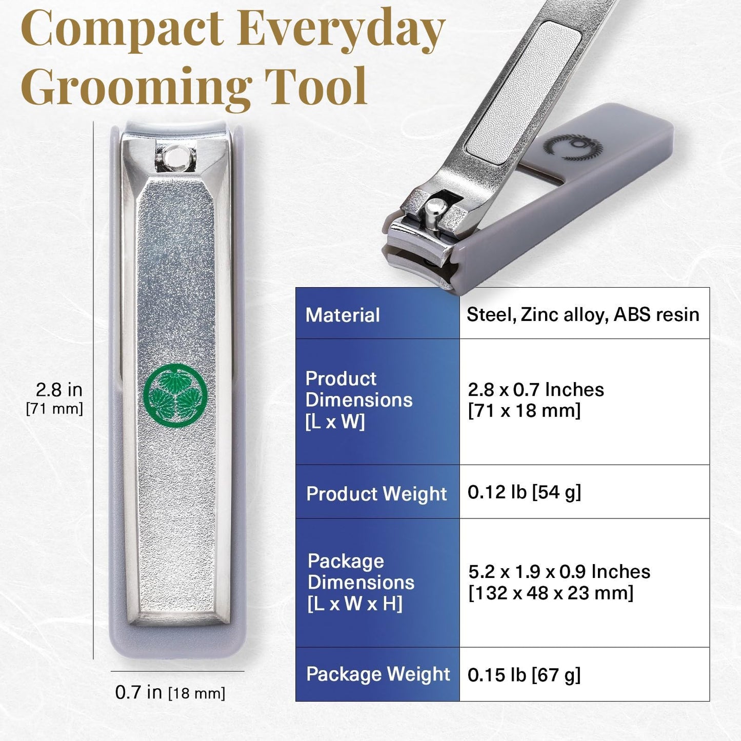 Wablade Japanese Nail Clippers, 2.8 Inch, Made in Seki Japan, Curved Carbon Steel Blade, Built-in Catcher & Nail File, Clean Controlled Trimming for Fingernails & Toenails (Oda Nobunaga)