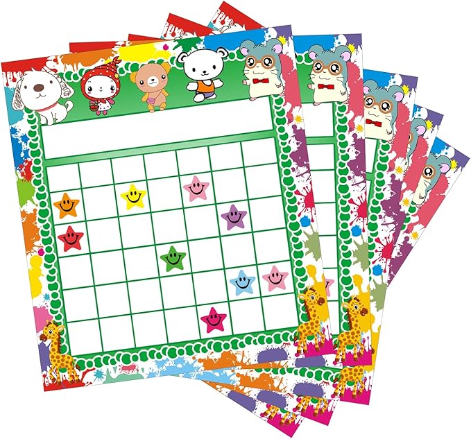 REGELETO 80 Pack Classroom Incentive Chart for 2 Designs with 2400 Pieces Colorful Star Stickers for Kids Students Classroom Teaching or Family Using