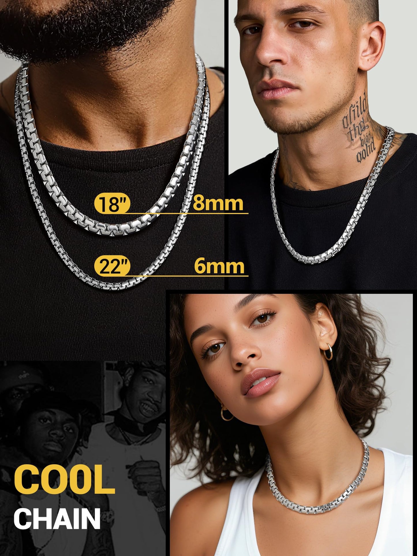 PROSTEEL Stainless Steel Neck Chain Men Chains Necklace Mens Jewelry 22 Inch Chain Necklace Chunky Necklaces