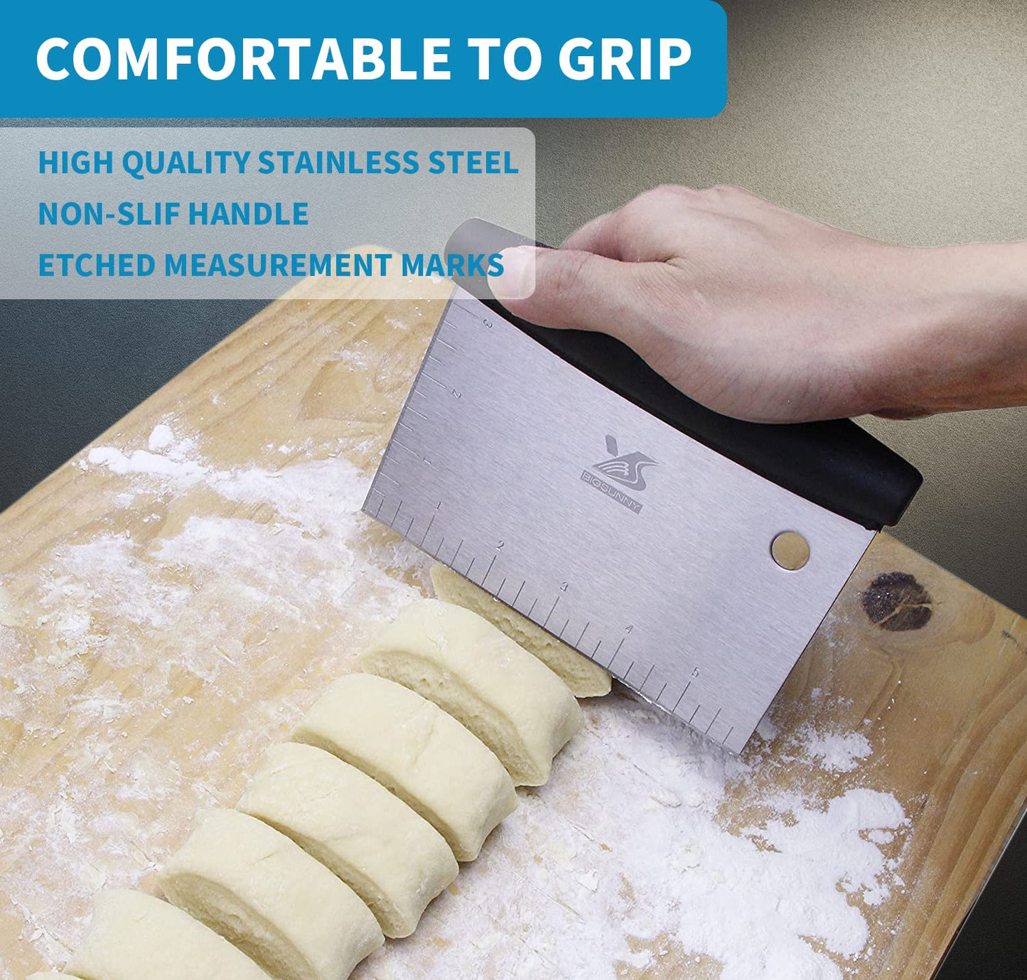 MSY BIGSUNNY Dough Scraper Baking Pastry Cutter Good Grip Pastry Scraper Chopper Stainless Steel Dough Cutter