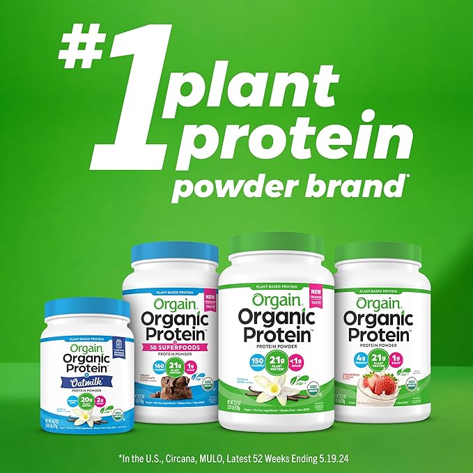 Orgain Organic Vegan Protein Powder, Iced Coffee - 21g Plant Protein, 60mg of Caffeine, Low Net Carb, No Lactose Ingredients, No Added Sugar, Non-GMO, For Shakes & Smoothies, 2.03 lb