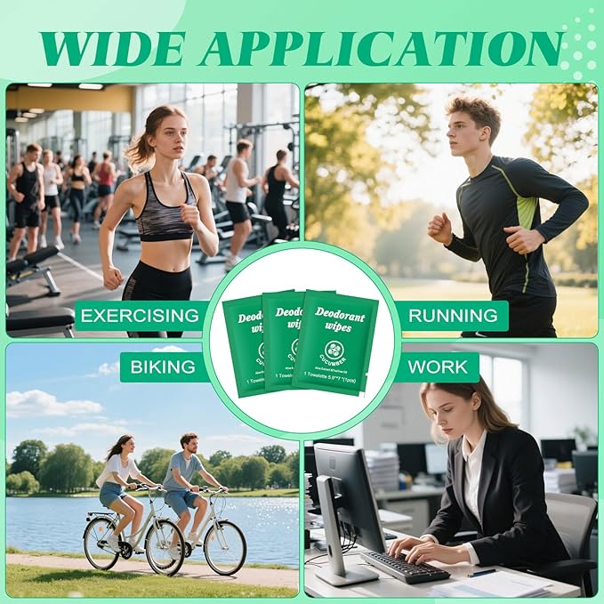 Travel Deodorant Wipes Individually Wrapped,Body Wipes to Clean Skin for Women Men(Cucumber,pack of 200)
