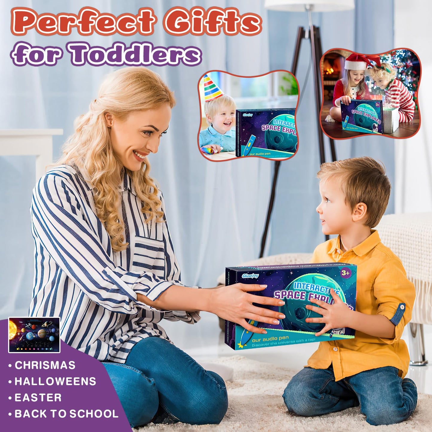 Bilingual Interactive Solar System Poster for Kids – Educational Talking Space Poster for Kids Aged 3-12, STEM Learning Toy, Ideal for Classroom & Home, Space-Themed Wall Decor