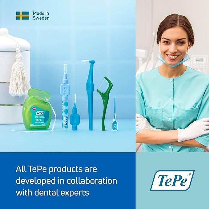 TePe Interdental Brush Extra Soft, Supersoft Dental Brush for Teeth Cleaning, Pack of 8, 1.1 mm, Large Gaps, Purple, Size 6