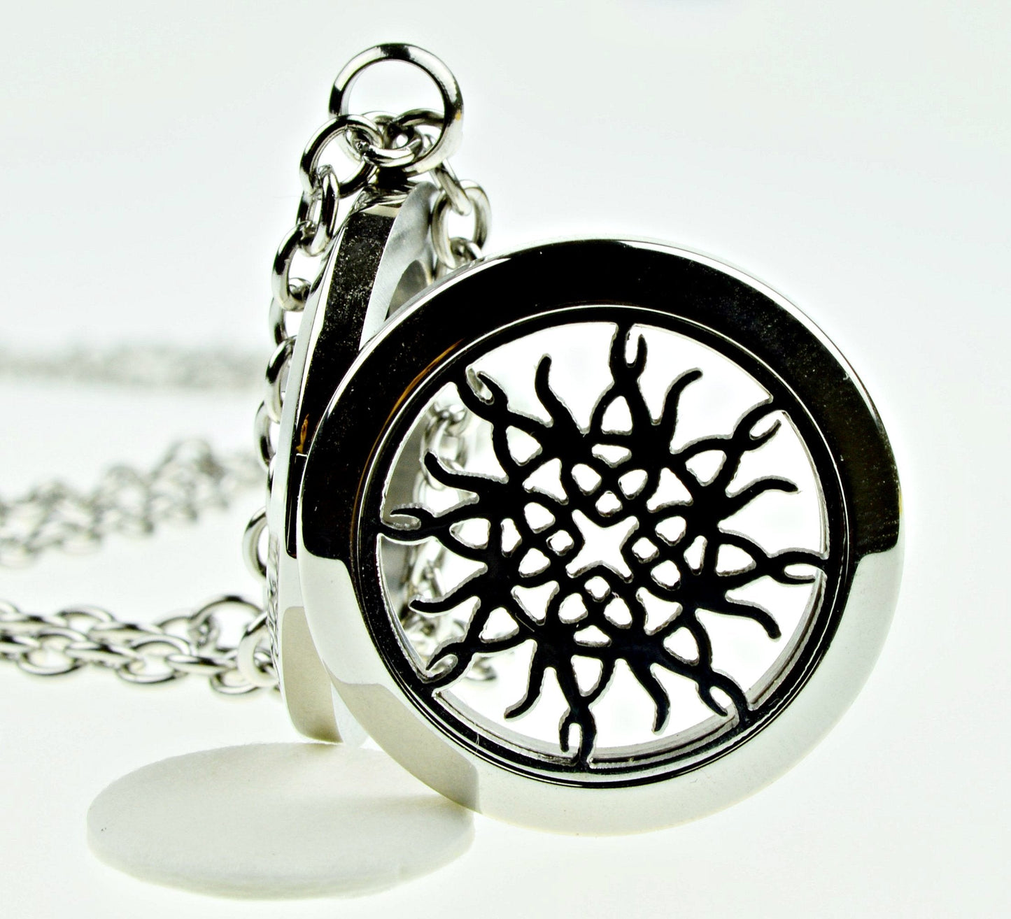 Infinity Flame Knot Essential Oil Diffuser Necklace, Stainless Steel Locket Pendant with 24 inch Chain, 12 Color Refill Pads, Customizable Color Changing Perfume Jewelry Aromatherapy