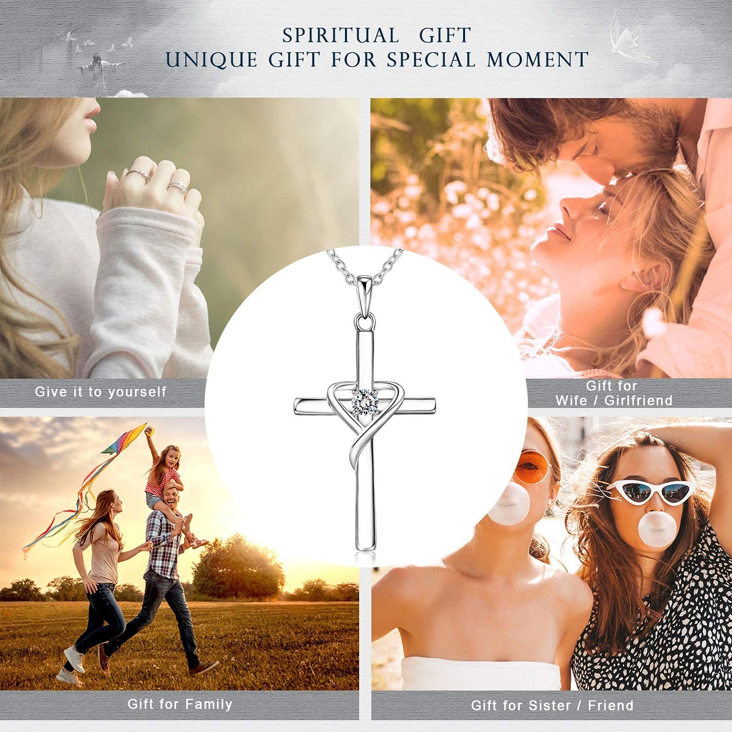 AmorAime 925 Sterling Silver Cross Necklace for Women Men 5A CZ Birthstone Necklaces for Festival, Vacation or Holiday