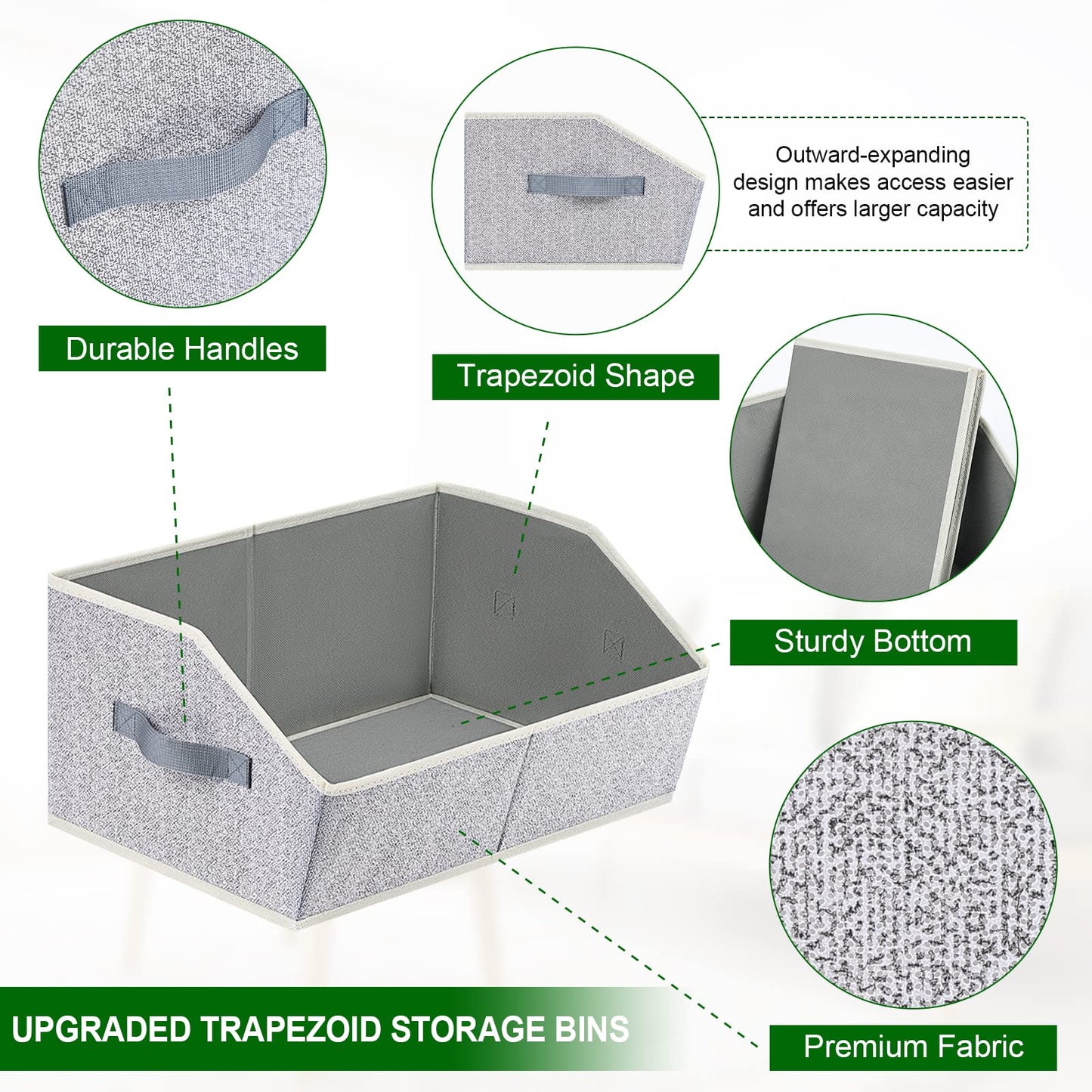 Homsorout Closet Organizers Bins 6 Packs - Large Closet Shelf Organizer with Handles, Fabric Trapezoid Storage Bins, Collapsible Storage Cubes for Clothes, Towels, Light Gray