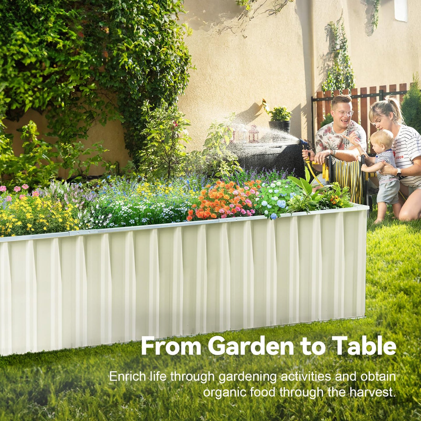 KING BIRD Raised Garden Bed 68" x 36" x 24" Heightened Galvanized Steel Metal Planter Box Outdoor for Deep-Rooted Vegetables, Flowers, Large Raised Bed Kit (Ivory)