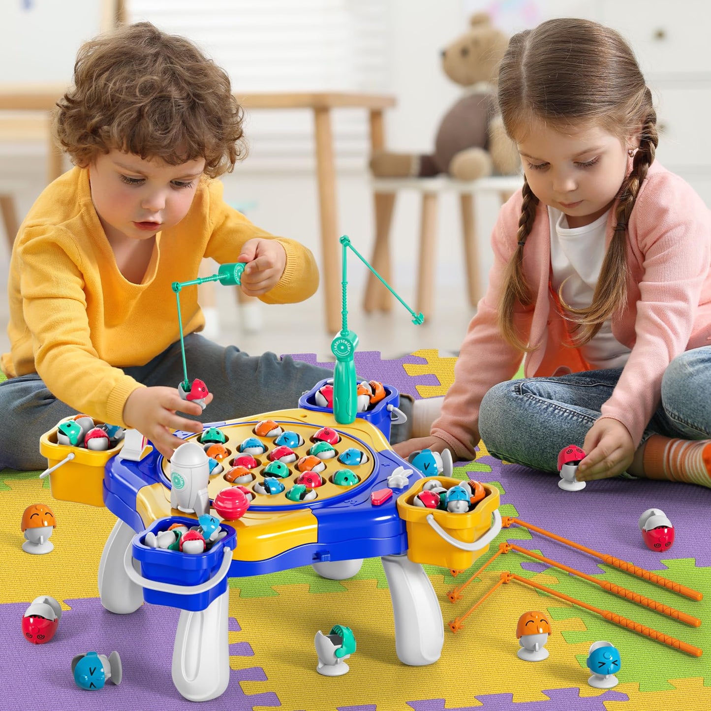 WATUDOU Magnetic Fishing Game for Kids Toddlers 3-5, 70 pcs Fishing Toys for Kids Toddlers 3-5, Fishing Table Toys Board Game Birthday Gifts for 3 4 5 6 7 8 Years Old Toddler Kid