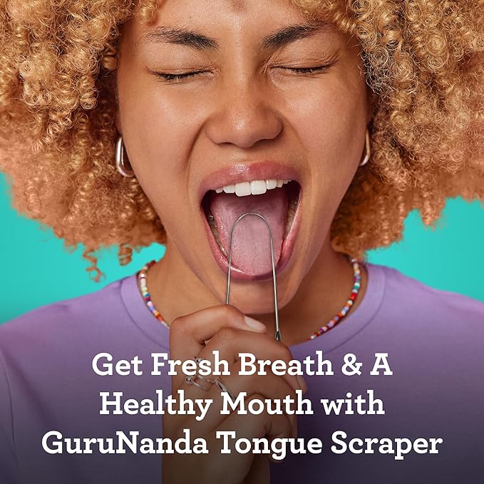 GuruNanda Tongue Scraper for Adults (2 Pack) with Travel Case, 420 Medical-grade 100% Stainless Steel Tongue Cleaner, Aids in Fresh Breath & Oral Care