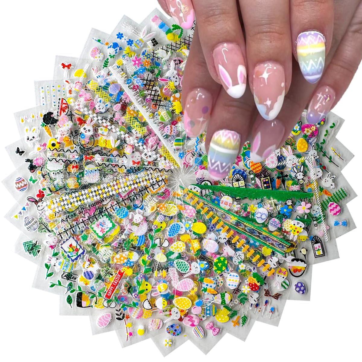 Easter Nail Stickers Cute Bunny Nail Decals 3D Self-Adhesive Easter Egg Nails Art Stickers Rabbit Flower Nail Design Kawaii Nails Supplies for Women Decoration 30 Sheets