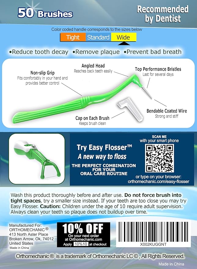 Interdental Brush Angle Cleaners - Jumbo Pack (50 Brushes) (Wide) - Remove Plaque - Toothpick