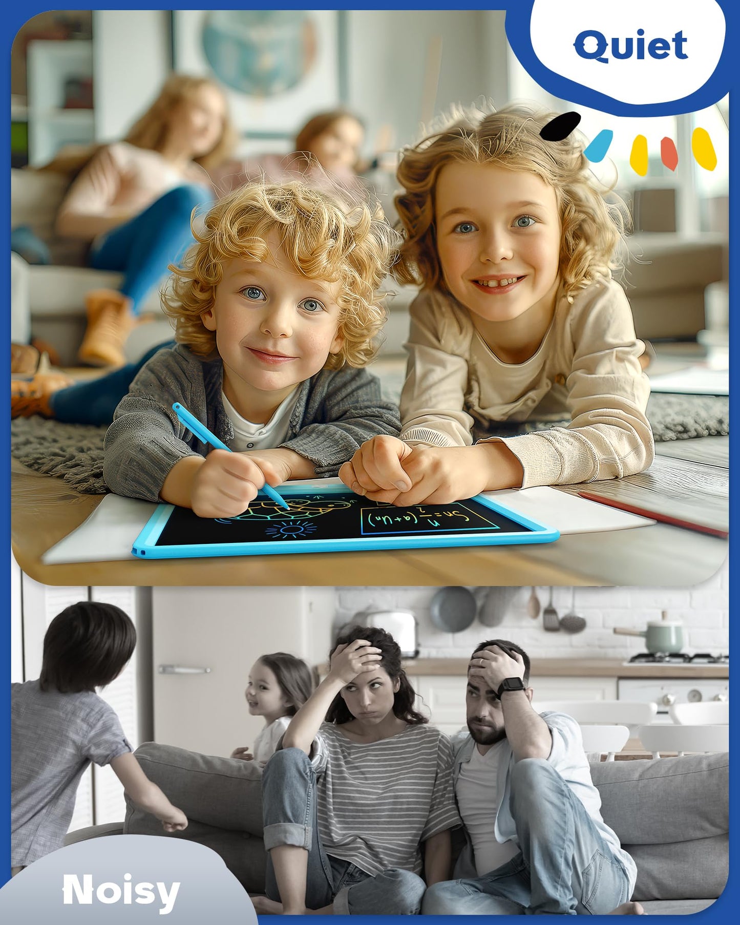 Bravokids 12 Inch LCD Writing Tablet for 3 Year Olds - Electronic Drawing Pad and Doodle Board as Educational Birthday Gifts for Girls and Boys (Blue)