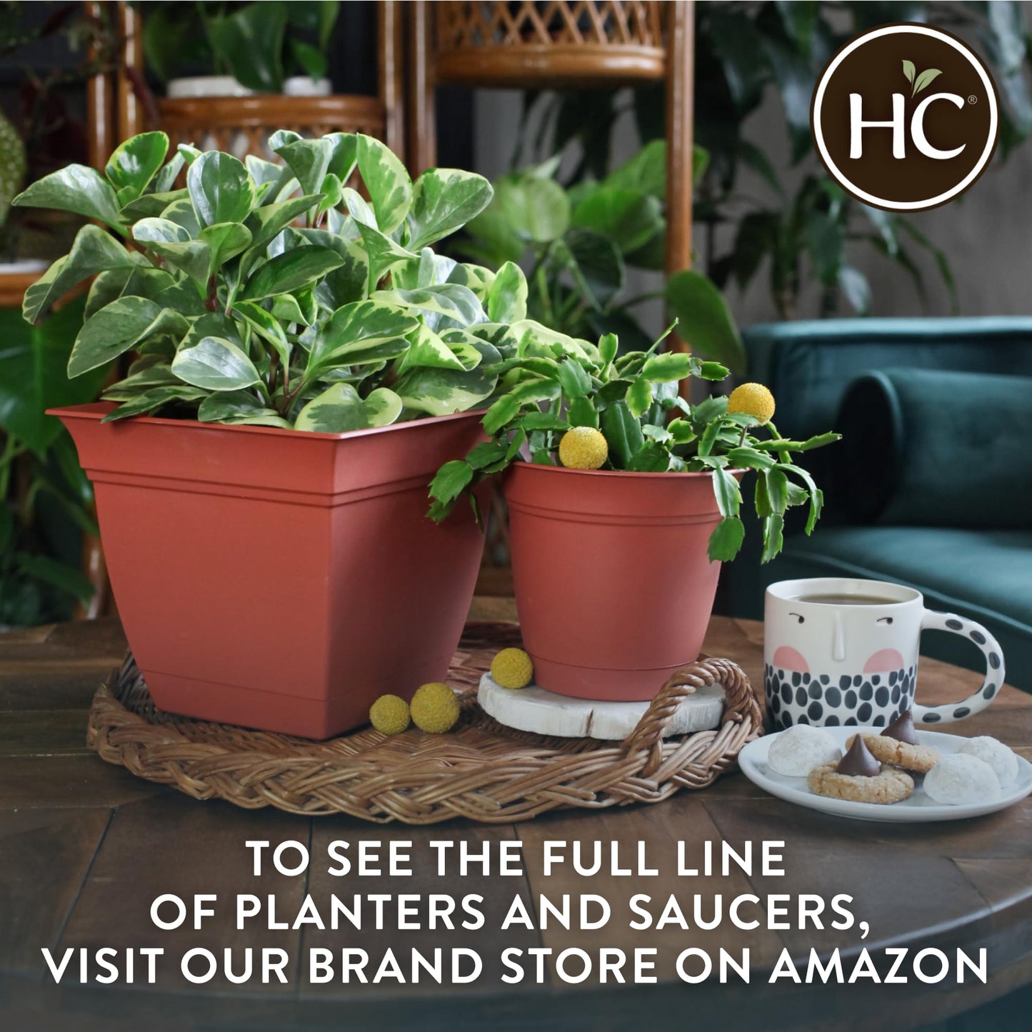 The HC Companies Eclipse Square Plastic Planter w/Attached Saucer - Outdoor & Indoor Plant Pot with Drainage Holes - Lightweight, UV-Resistant Plastic Pots for Plants (6" Peridot Green, Pack of 1)