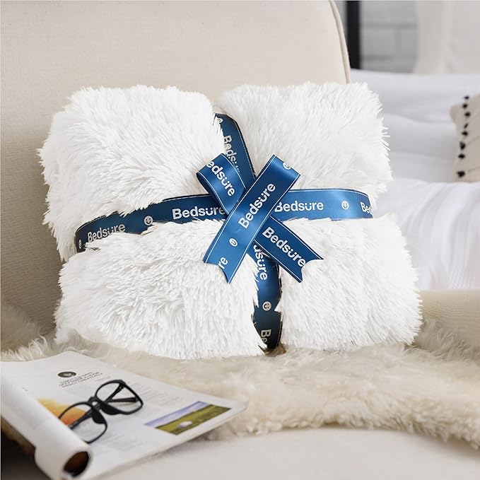 Bedsure GentleSoft Fluffy White Throw Blanket, White Decor Fuzzy Gifts for Women, Soft Cozy Furry Sherpa Fleece Plush Thick Warm Shaggy Faux Fur Throw Blanket for Couch, Bed, Camping, Travel, 50x60