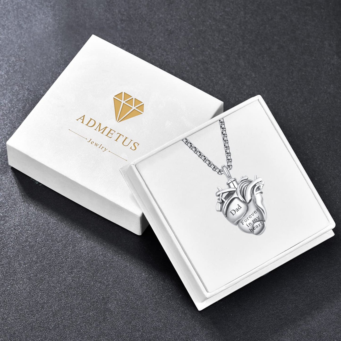 Anatomical Heart Urn Necklaces for Ashes Sterling Silver Ash Pendants Cremation Jewelry Dad Keepsake Pendant Memorial Jewelry Gifts for Loss of Dad