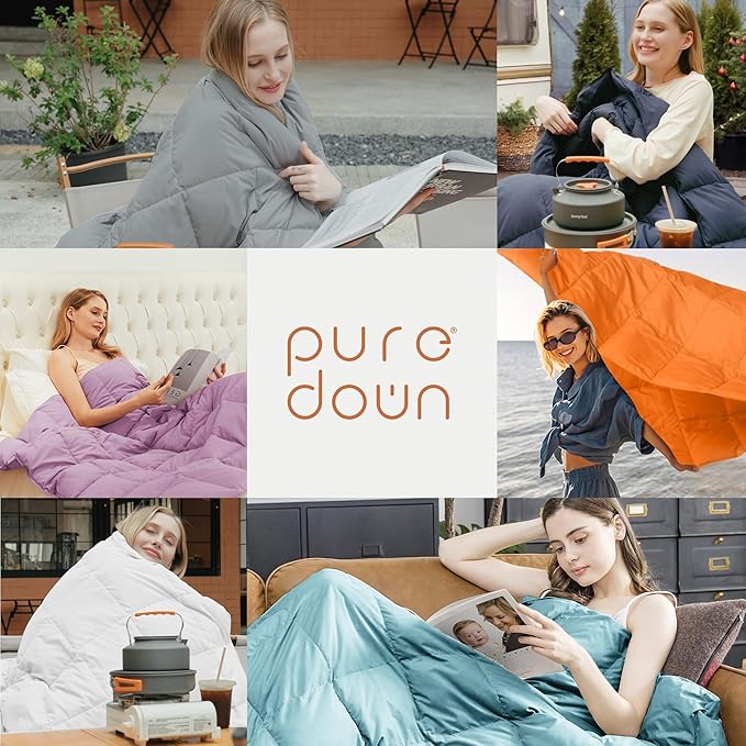 puredown® Upgraded Feather Down Throw Blanket – 12oz Enhanced Filling for Better Warmth & Comfort, Lightweight & Packable, 50" x 70", Burnt Orange