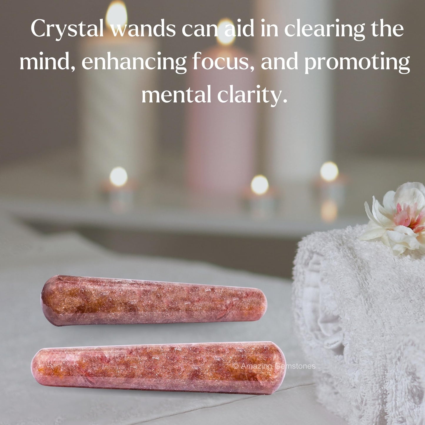 Amazing Gemstone Strawberry Quartz Crystal Wand Massage Stick - Pelvic Wand Gua Sha for Adults - Crystals and Healing Stones Massage Wands for Adults Gifts (Smooth)