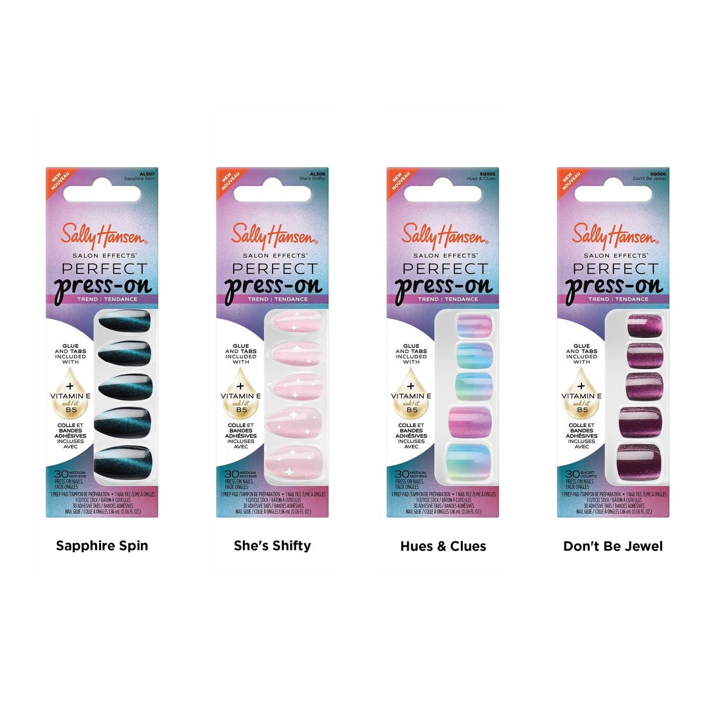 Sally Hansen Salon Effects Perfect Press-On Nails | Square Shape | Easy to Apply, Non-Damaging | 30 Nails, Nail Glue, Adhesive Tabs, File | Hues & Clues