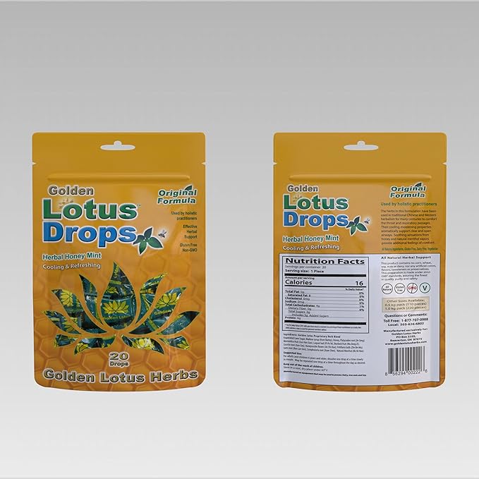 Golden Lotus Drops – Original Herbal Formula | Soothing Honey Mint Lozenges – 1-Pack (20 Count)