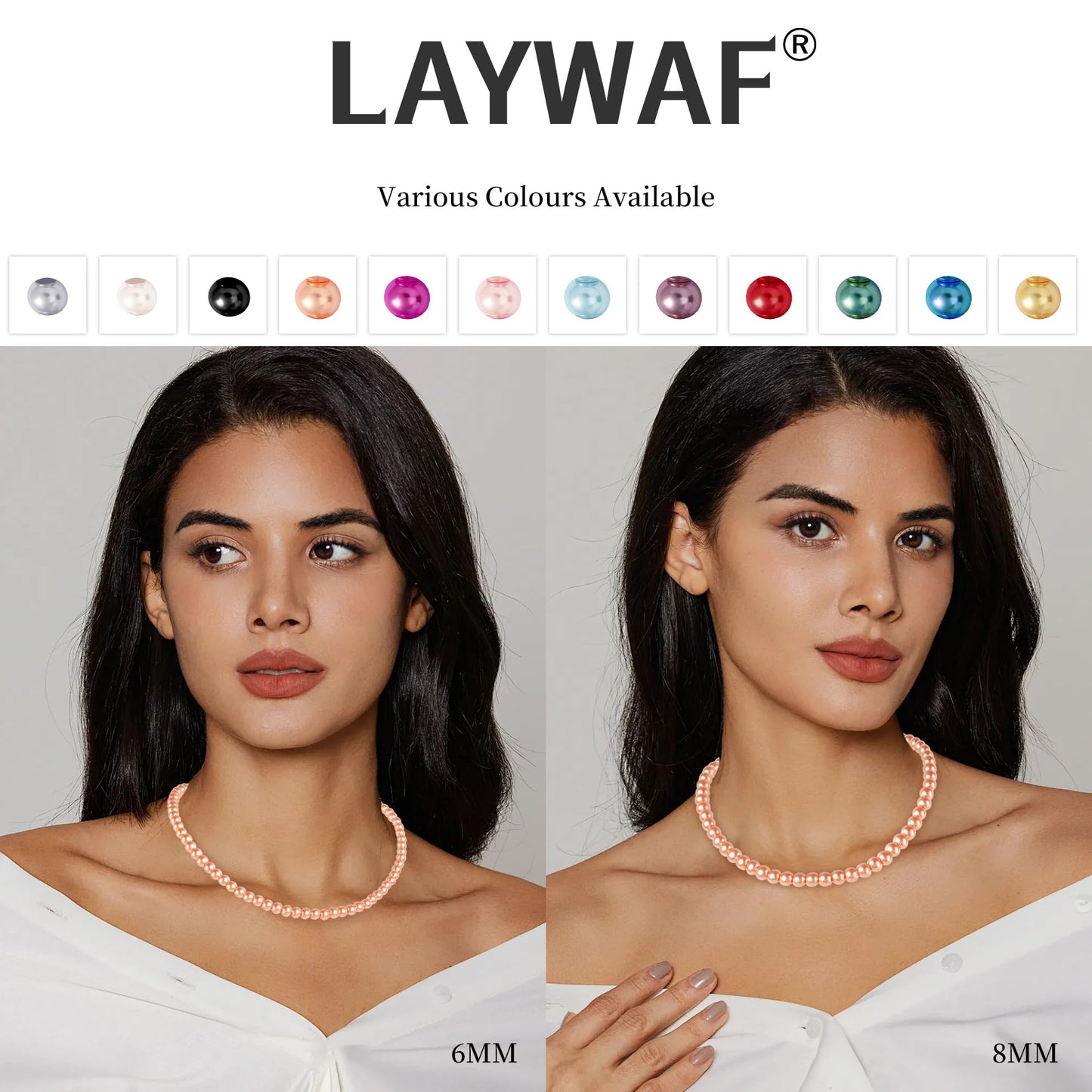 LAYWAF Imitation Pearl Choker Necklace for Women Mom Wedding Bride, Fake Pearl Orange Necklace, 8MM Beaded Necklace, Simple Faux Pearl Accessories Costume Jewelry