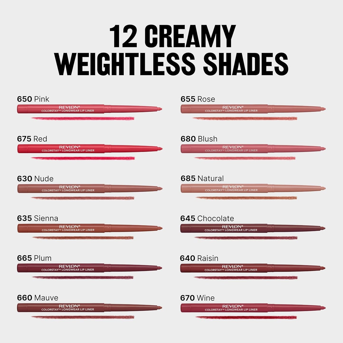 Revlon Colorstay Lip Liner Makeup with Built-in-Sharpener, Longwear Rich Colors, Smooth Application, 630 Nude, 0.01 oz