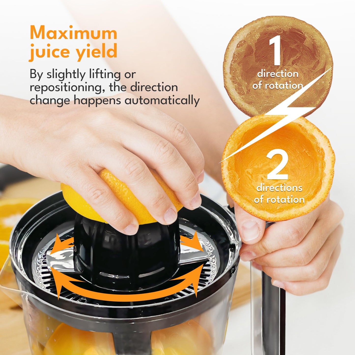 LEBENLANG Orange Juicer Electric - 2 cones & BPA-free I High juice yield & Large Volume I 24oz Lemon Juicer Squeezer I Electric Citrus Juicer Orange Juice Press Juicers Exprimidor De Naranjas Limones