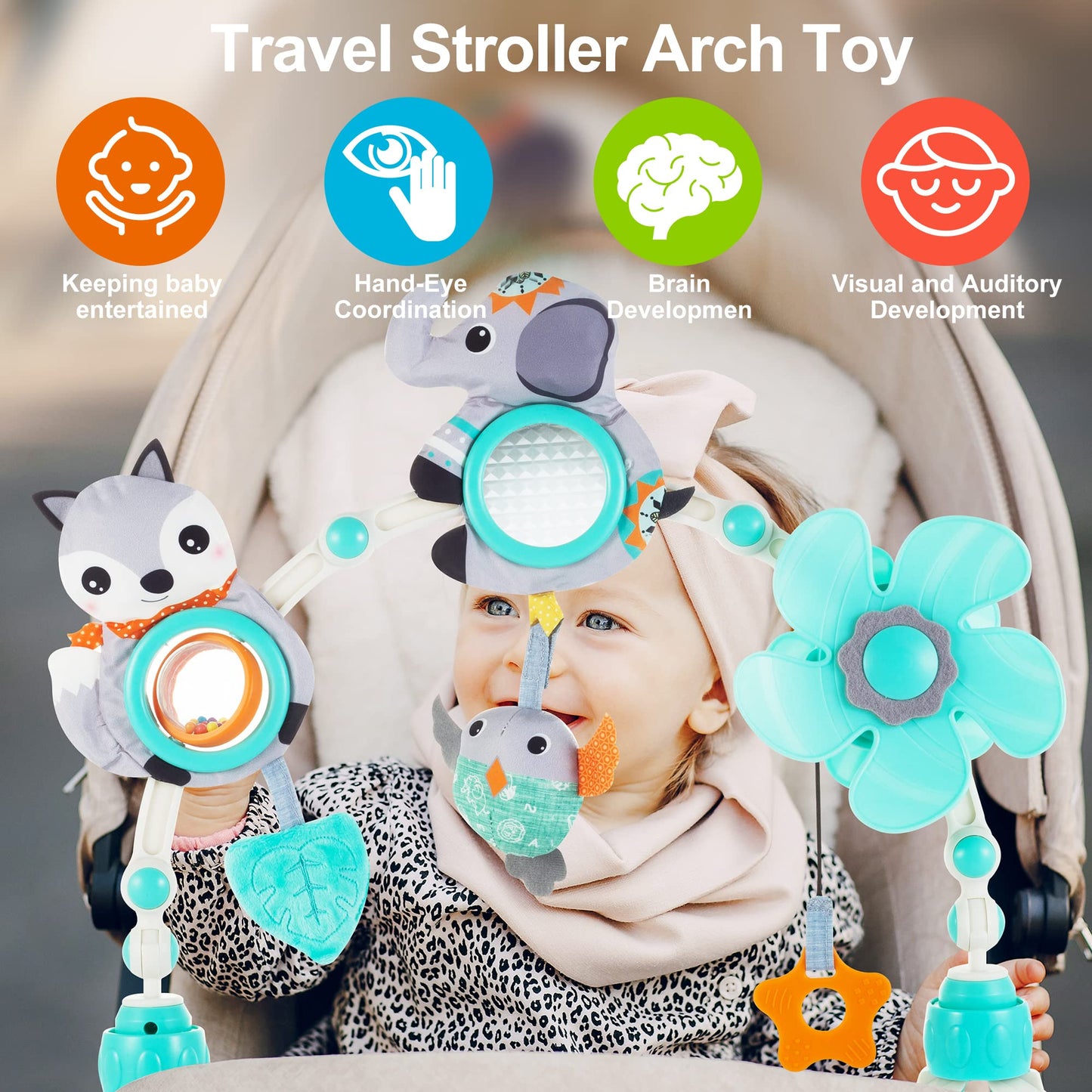Lynncare Adjustable Arch Bassinet Toys for Infant & Toddlers, Stroller Arch, Baby Crib Toys with Fascinating Hanging for Stimulating Baby’s Senses and Developing Motor Skills