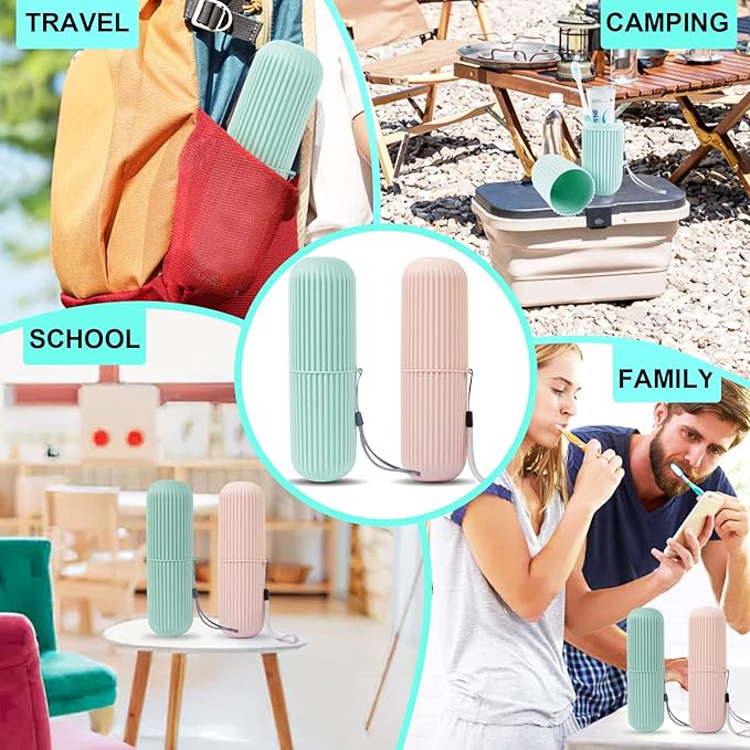UCEC Travel Toothbrush Case, Toothbrush Holder Travel, Toothbrush Case for Traveling, Camping, Home, School, Business, Bathroom, 2 Pack (Green, Pink)