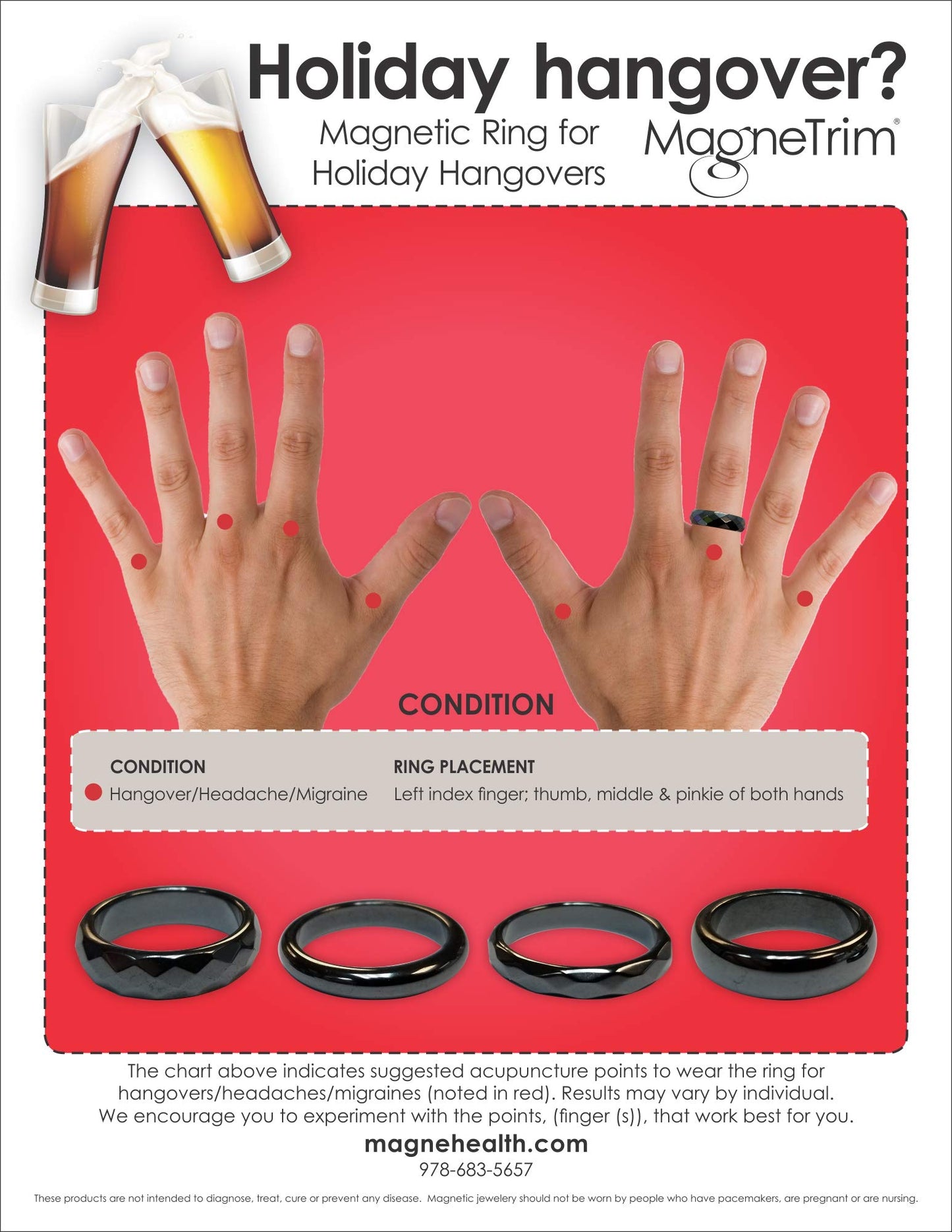 MAGNEHEALTH - Black - Size 13 - Beveled Magnetic Hematite Ring for Men and Women, Unisex Therapy Rings for Anxiety, Balance, and Root Chakra Jewelry