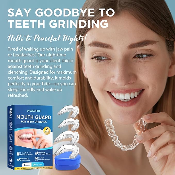 Mouth Guard for Grinding Teeth at Night: Night Guards for Teeth Clenching Custom Fit for Nighttime Protection - 4 Pack 20 Cleansing Tablets