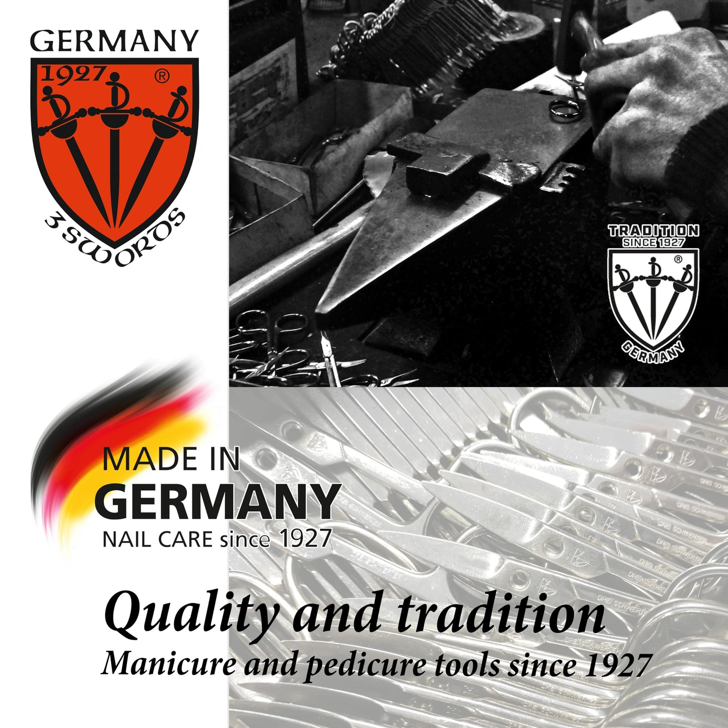 3 Swords Germany - brand quality 3 piece manicure pedicure grooming kit set for professional finger & toe nail care scissors file genuine leather case in gift box, Made in Solingen Germany (03737)