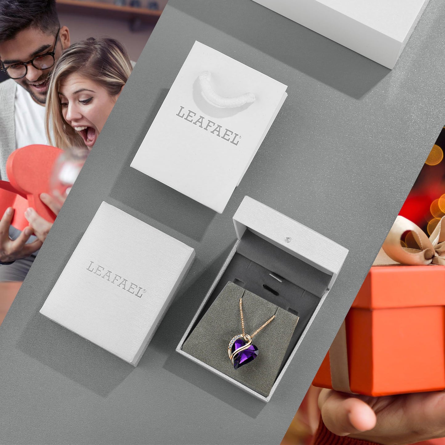 Leafael Gifts for Women Rose Gold Plated Necklaces: Heart Dark Amethyst Pink Crystal, February Birthstone, Hypoallergenic Chain (18"+2"), Birthday Jewelry for Mom and Wife