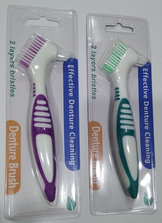 2-Pack Denture Cleaning Brush Set- Hygiene Denture Cleaner Set for Denture Care- Top Denture Cleanser Tool w/ Multi-Layered Bristles & Rubber Handle