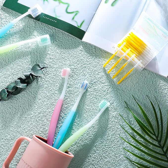 Honeydak 6 Pieces V Shaped Orthodontic Toothbrush for Brace with Brush Head 40 Pieces Interdental Brush Soft Bristle Braces Brushes for Cleaning Portable Toothbrushes for Braces(Small,Yellow)