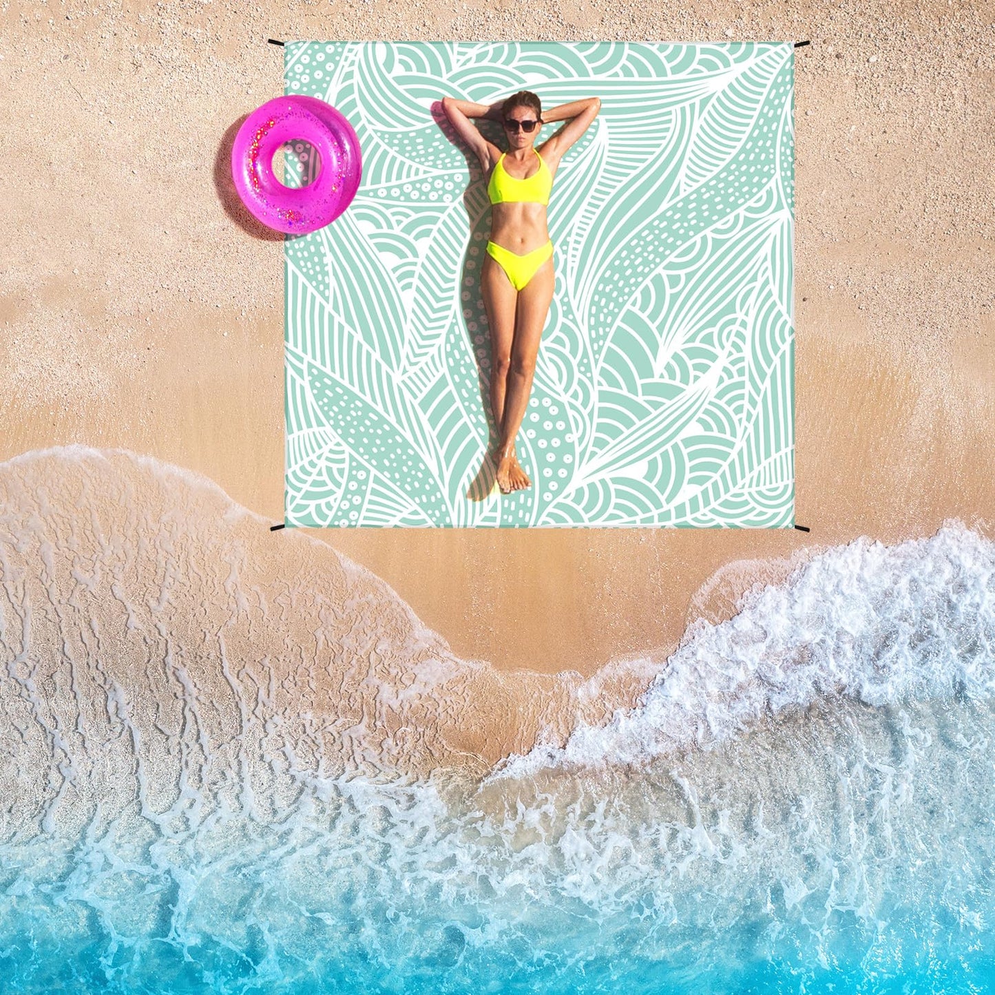 HIHOHO Beach Blanket Waterproof Sandproof Beach Mat for 1-8 Adults Quick Drying Durable Outdoor Picnic Mat for Beach Festival Travel Camping Hiking (LBL-Ripple, 79"×83"(4 Person))