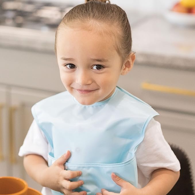 Tiny Twinkle Mess-Proof Baby Bibs for Eating | Waterproof, Wipeable Toddler Bibs with Catch-All Pocket | Feeding Bibs for Girls & Boys(3 Pack, Space)