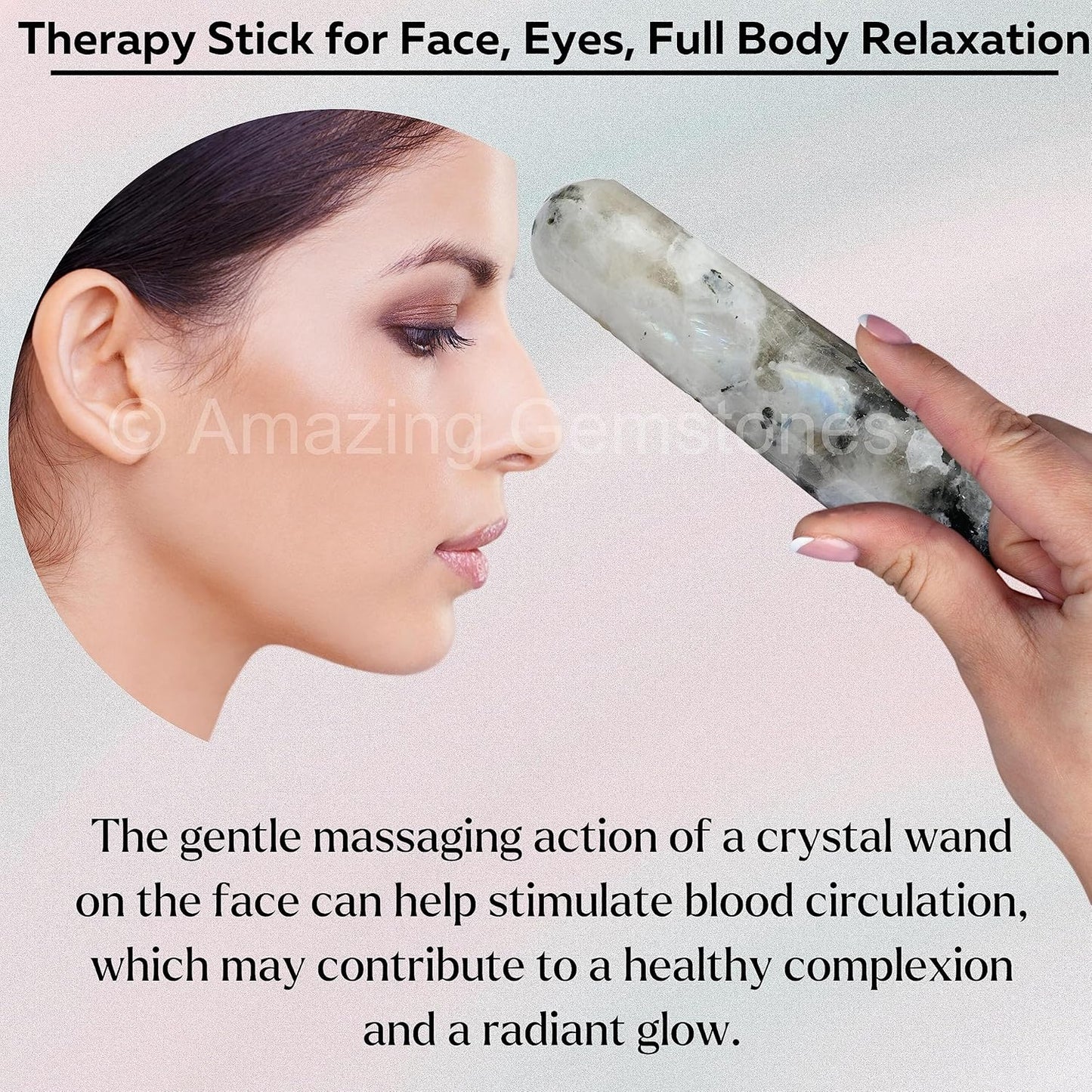Amazing Gemstone Rainbow Moonstone Crystal Wand Massage Stick - Pelvic Wand Gua Sha for Adults - Crystals and Healing Stones Massage Wands for Adults Gifts (Smooth)