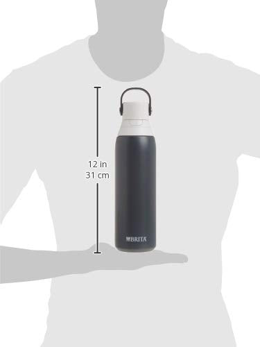 Brita Insulated Filtered Water Bottle with Straw, Reusable, Christmas Gift and Stocking Stuffer For Men and Women, Stainless Steel Metal, Carbon, 20 Ounce