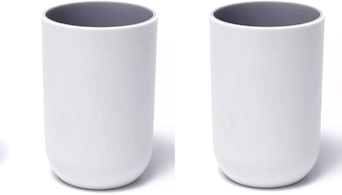 Unbreakable Reusable Drinking Cups Set of 2 Colors, Plastic Toothbrush Cup Tumblers 300 ml/10.5 oz, Dishwasher Safe (Light gray & Light gray)