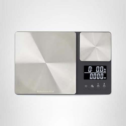 KitchenAid KQ909 Dual Platform Digital Kitchen and Food Scale, 11 pound capacity and Precision 16oz capacity, Black with Stainless Steel
