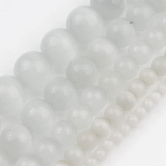 8mm White Cat-Eye Natural Stone Beads Round Loose Beads for Jewelry Making Yochus DIY Beads Bracelet Necklace