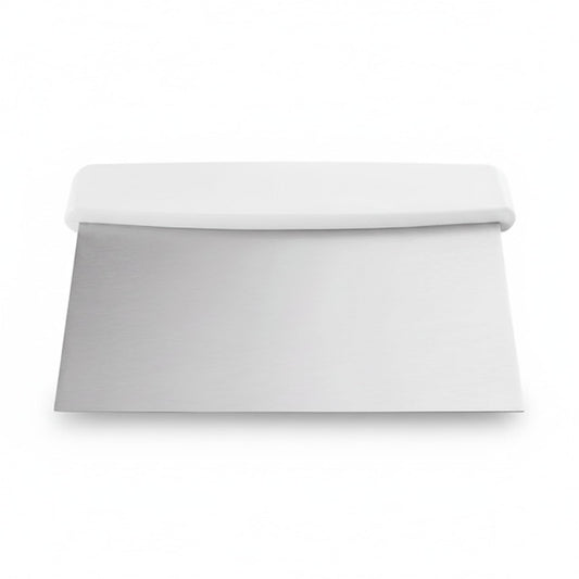 Notana Stainless Steel Dough Cutter and Bench Scraper with White Plastic Handle - Pastry Scraper and Dough Divider for Bread, Pizza, Pastry, Baking Prep, and for Kitchen Use (5 7/8" x 4 1/4")