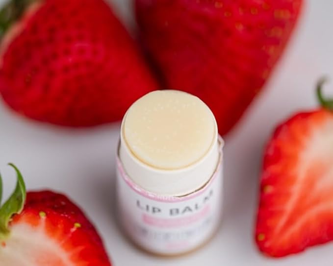 J&L Naturals Sustainable Lip Balm | Organic Ingredients, 100% Natural, Eco-Friendly | Cruelty Free, Vegan, Paraben Free, Silicone Free (Strawberry & Vanilla, 5-Piece Bundle)