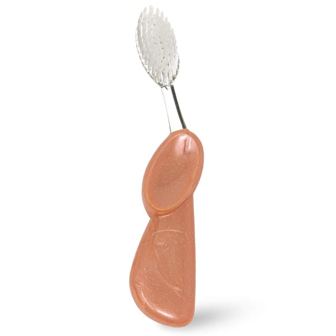 RADIUS Toothbrush Big Brush with Replaceable Head, Left Hand, Soft in Coral Sparkle, BPA Free and ADA Accepted, Designed to Improve Gum Health and Reduce The Risk of Gum Disease