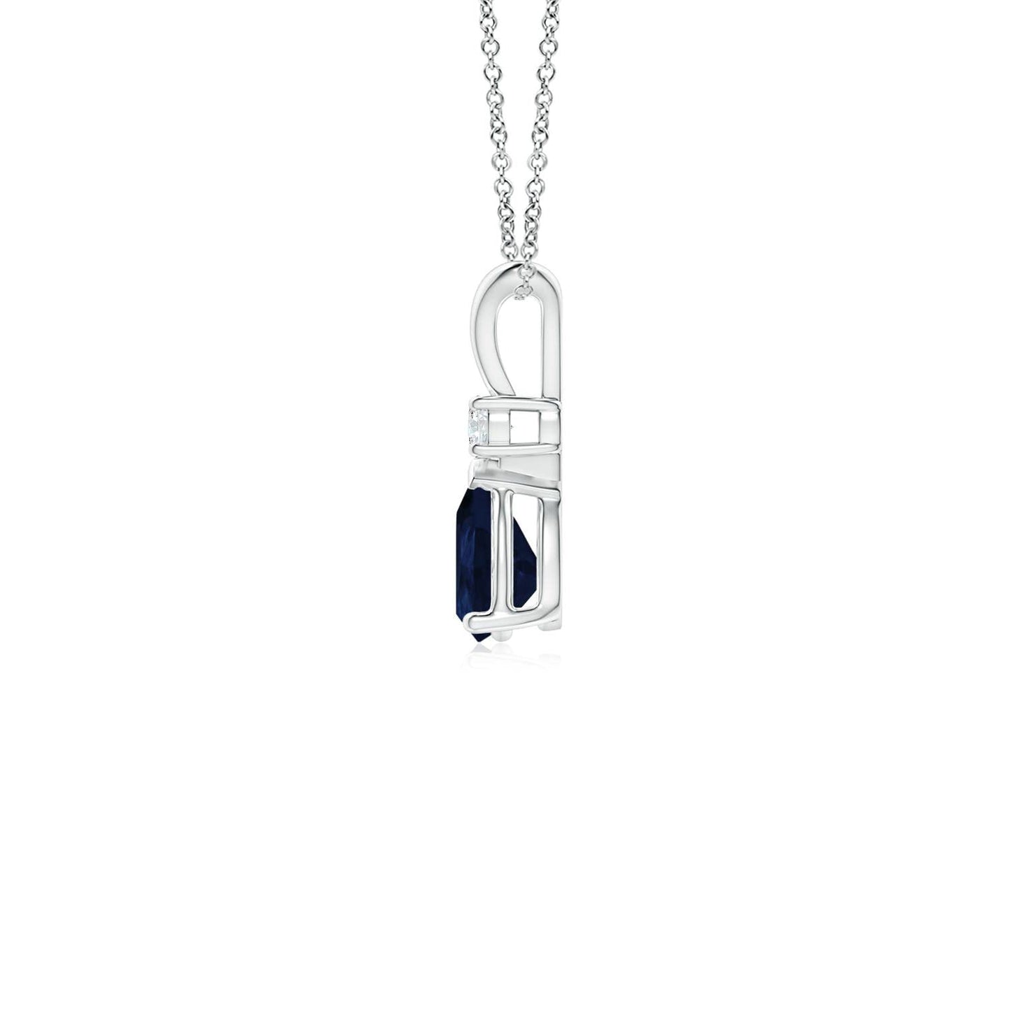 ANGARA Natural Blue Sapphire Solitaire Pendant for Women | Prong-Set Blue Sapphire Teardrop V-Bale Pendant with Diamond in Platinum | September Birthday, Anniversary, Gemstone Jewelry Gift | A | 6x4mm
