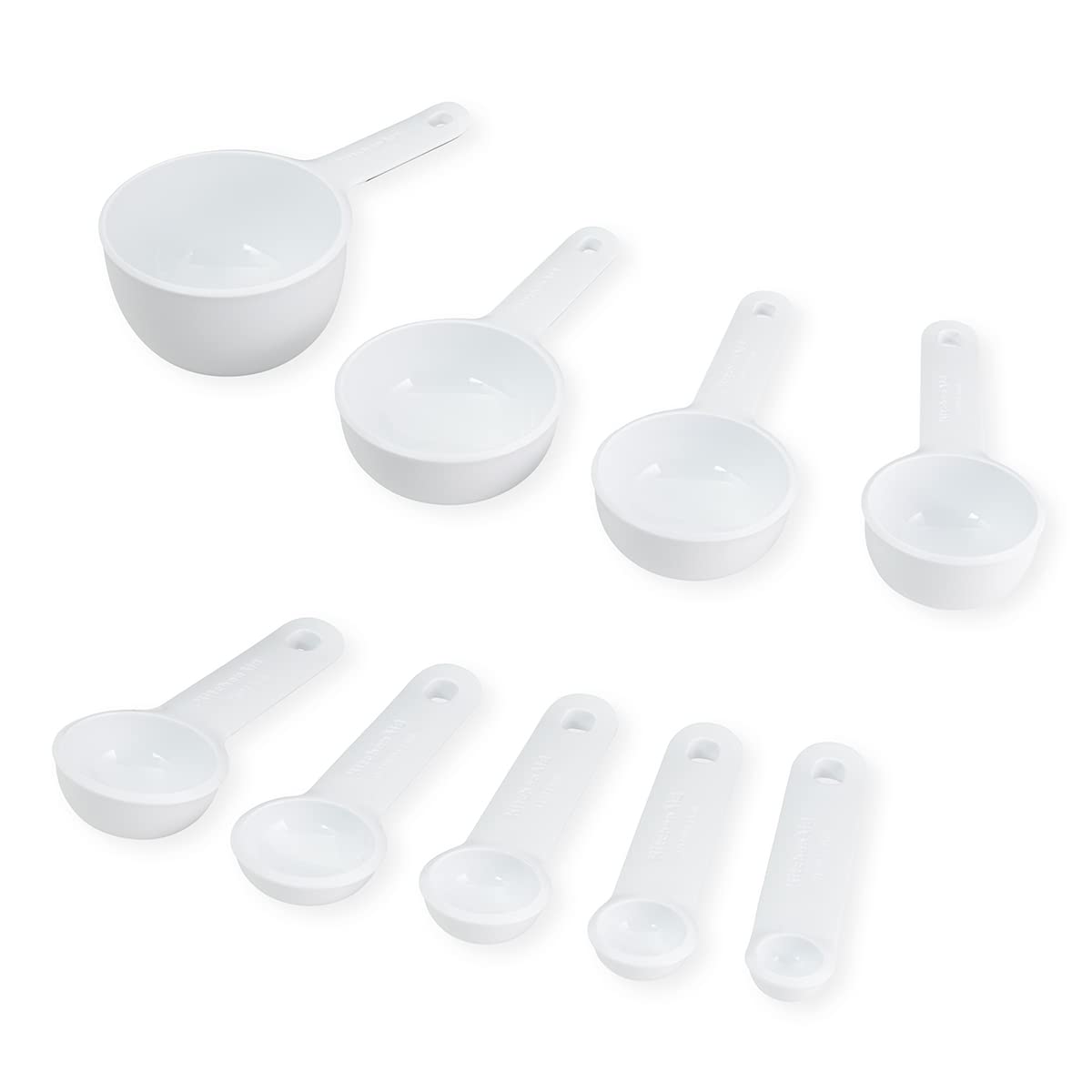 KitchenAid Universal Easy To Read Measuring Cup and Spoon Set with Soft Grip Handle for Maximum Control, Hang Hole and Nesting For Easy Storage, Dishwasher Safe, 9 Piece, White