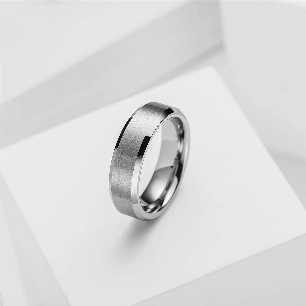 King Will 6mm Men's Silver Wedding Ring - Brushed Matte Surface, Beveled Polished Edge, Comfort Fit Size15