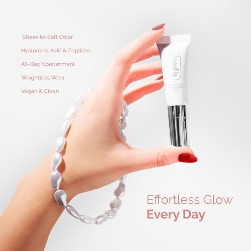 Tinted Lip Balm for Dry, Chapped Lips, Hydrating Vegan Lip Care with Sheer Color & Moisturizing Glow – Non-Sticky Nourishing, Lip Plumping Treatment for Soft, Smooth Lips (Strawberry 10ml)