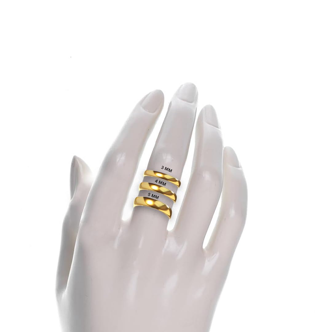 SHOP WGS 4mm 14K Solid Gold Wedding Band for Men & Women - Italian Real 14K Gold Plain Rings for Men - Solid Gold Wedding Bands Size 8